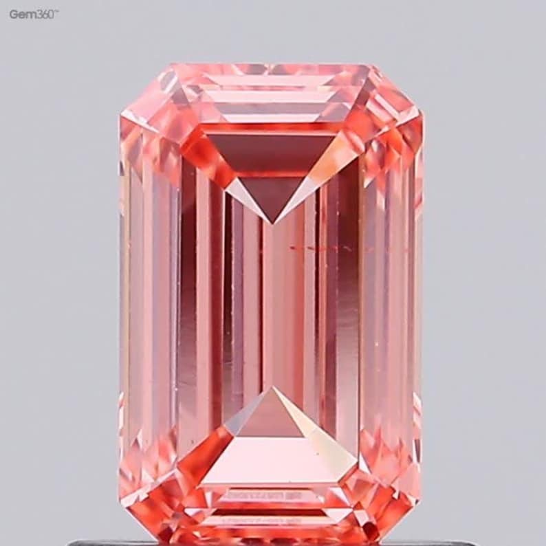 0.91 ct Emerald Cut Lab-grown Diamond | Fancy Vivid Orange Pink Color VS2 Clarity | Labstone - Jay Amar Gems