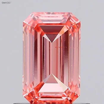 Vivid Orange Pink Lab Created Emerald Shape Diamond