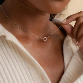 Dainty Linked Circle Charm Silver Necklace