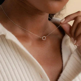 Dainty Linked Circle Charm Silver Necklace