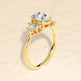 1.50 CT Oval Cut Moissanite Engagement Ring with Marquise Side Stones / 14K Solid Gold Plated Vintage-Inspired Ring / Marquise Cluster Ring