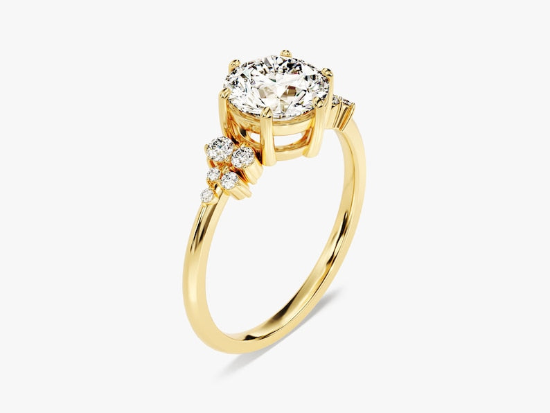 Round Accent Cluster Engagement Ring / 14k Gold Plated Moissanite Engagement Ring / Round Moissanite Promise Ring - Jay Amar Gems