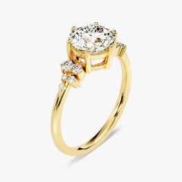 Round Accent Cluster Engagement Ring / 14k Gold Plated Moissanite Engagement Ring / Round Moissanite Promise Ring - Jay Amar Gems