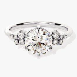 Round Accent Cluster Engagement Ring / 14k Gold Plated Moissanite Engagement Ring / Round Moissanite Promise Ring