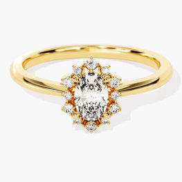 Sunburst Engagement Ring in Solid Gold Plated  / 0.50 CT Brilliant Oval Cut Moissanite Ring / Unique Design Vintage Ring / Gift for Women