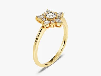 Round Cut Floral Moissanite Classic Ring