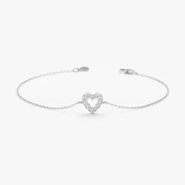 14k Gold Plated Small Diamond Heart Bracelet, Cute Diamond Heart Bracelet, Dainty Diamond Bracelet