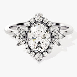 Vintage Moissanite Engagement Ring / 1.50 CT Brilliant Oval Moissanite Halo Ring / 14K Gold Plated Floral Ring / Cocktail Ring for Women