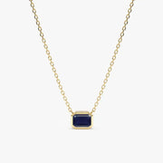 1.05 Ct Genuine Blue Diamond Emerald Cut Necklace Elegant Minimalist Pendant Fine Jewelry Gift for Women