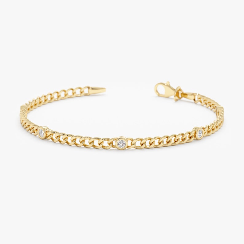Diamond Cuban Chain Bracelet, 14k Gold Plated Diamond Bracelet, Solid Gold Bracelet