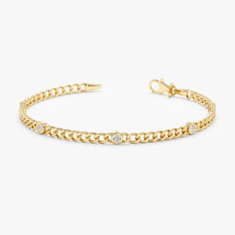 Diamond Cuban Chain Bracelet, 14k Gold Plated Diamond Bracelet, Solid Gold Bracelet