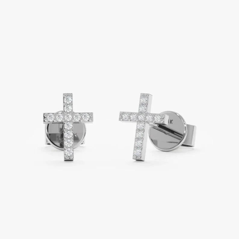 Stunning Cross Dainty Earring 14k Yellow Gold Plated Delicated Stud Earring For Her