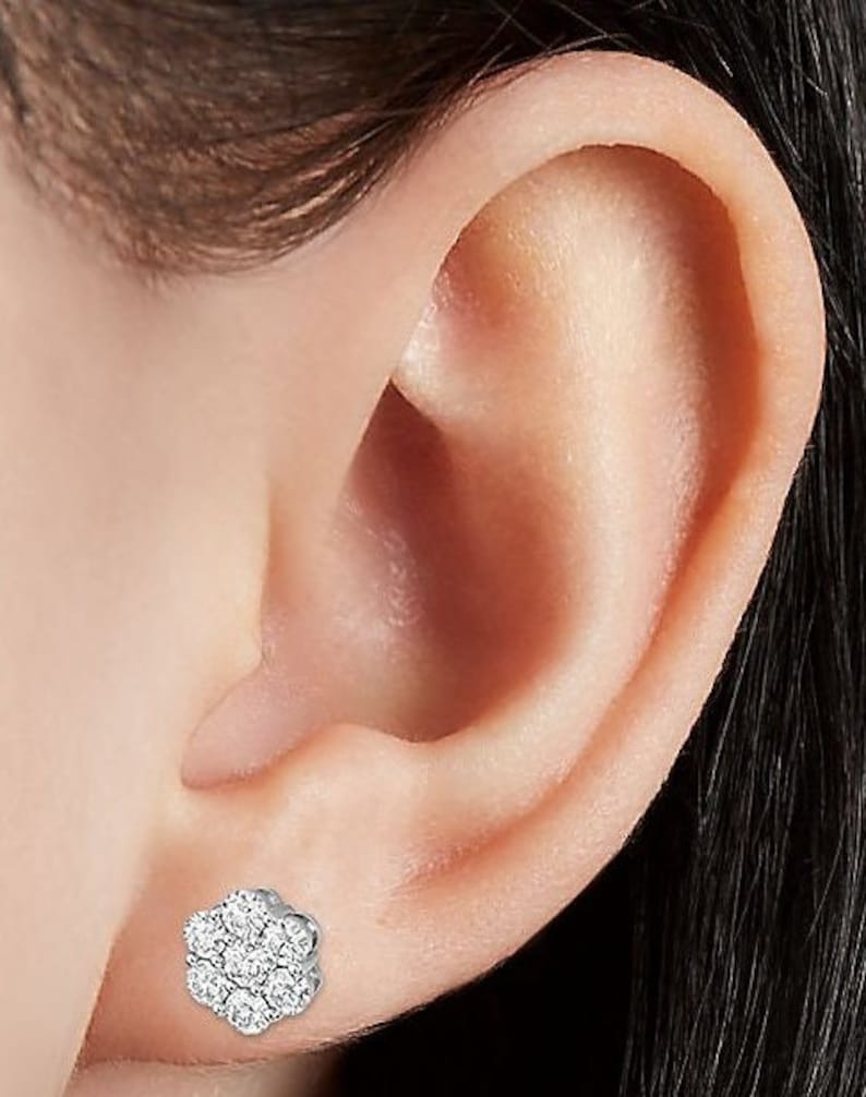 Round Flower Stud Earring White Gold Plated Stunning Surprise Birthday Gift For Her - Jay Amar Gems