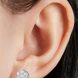 Round Flower Stud Earring White Gold Plated Stunning Surprise Birthday Gift For Her - Jay Amar Gems