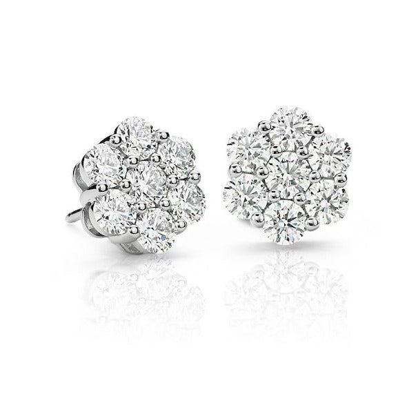 Round Flower Stud Earring White Gold Plated Stunning Surprise Birthday Gift For Her - Jay Amar Gems