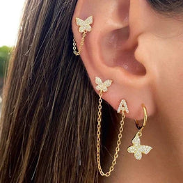 Initials Butterfly Dangle Earrings 925 Sterling Silver Crystal Drop Earrings Personalized Gift