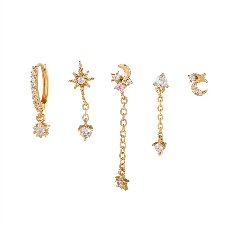 Unique Star & Moon Dangle Earring Set Delicated Personalized Gift Earring Set For Bride - Jay Amar Gems