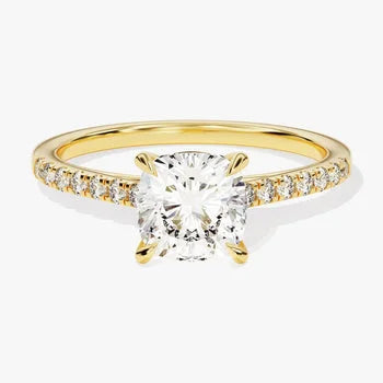 Brilliant Cushion Cut Engagement Ring / Side Stone Accented Promise Ring in 14k Solid Gold Plated / 2 CT Centre Stone Ring