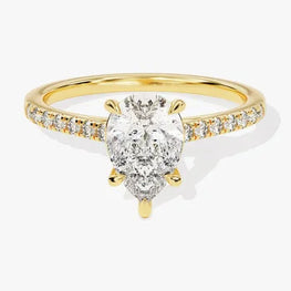 Brilliant Pear Cut Engagement Ring / Side Stone Accented Promise Ring in 14k Solid Gold Plated / 2 CT Centre Stone Ring