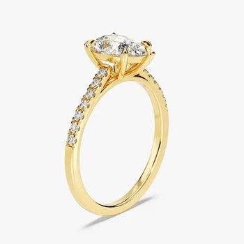 Brilliant Pear Cut Engagement Ring / Side Stone Accented Promise Ring in 14k Solid Gold Plated / 2 CT Centre Stone Ring