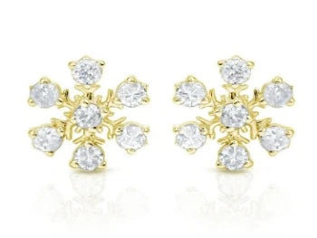 Round Cut Floral Yellow Plated Earrings