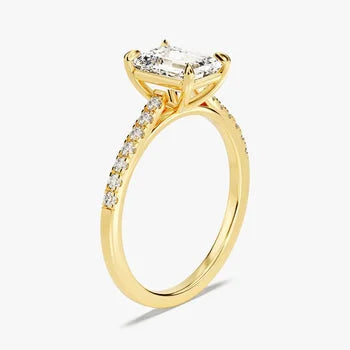 3 CT Emerald Cut Engagement Ring / Moissanite Engagement Ring with Round Cut Side Stones / Pave Set 14K Solid Gold Plated Ring for Women