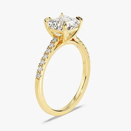 3 CT Asscher Cut Engagement Ring / Moissanite Ring Adorned with Round Cut Side Stones / Pave Set 14K Solid Gold Plated Ring for Women