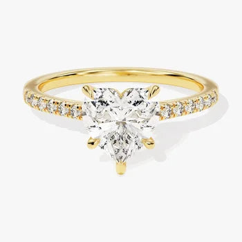 2 CT Heart Cut Engagement Ring / Moissanite Ring with Round Cut Side Stones / Pave Set 14K Solid Gold Plated Promise Ring for Women