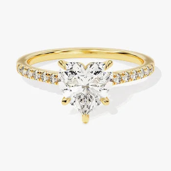 3 CT Heart Cut Engagement Ring / Moissanite Ring with Round Cut Side Stones / Pave Set 14K Solid Gold Plated Promise Ring for Women