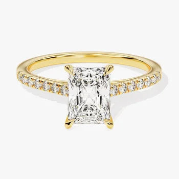 3 CT Radiant Cut Engagement Ring / Moissanite Ring with Round Cut Side Stones / Pave Set 14K Solid Gold Plated Promise Ring for Women