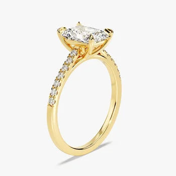 2 CT Radiant Cut Engagement Ring / Moissanite Ring with Round Cut Side Stones / Pave Set 14K Solid Gold Plated Promise Ring for Women