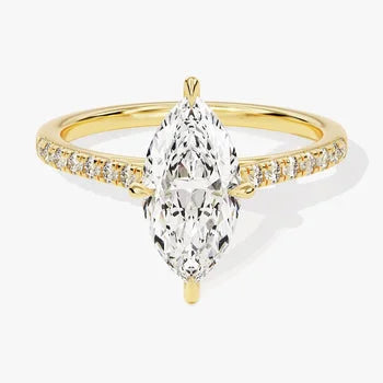 3 CT Marquise Shape Ring / Moissanite Ring with Round Cut Side Stones / Pave Set 14K Solid Gold Plated Engagement Ring for Women