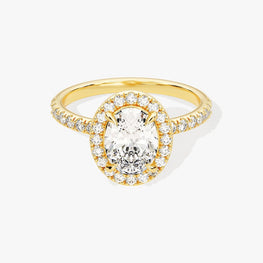 Oval Halo Engagement Ring / 1.5 CT Moissanite Ring with Round Cut Side Stones / 14K Solid Gold Plated Pave Set Engagement Ring for Women