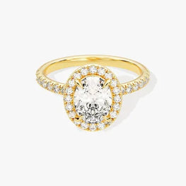 Oval Halo Engagement Ring / 1.5 CT Moissanite Ring with Round Cut Side Stones / 14K Solid Gold Plated Pave Set Engagement Ring for Women