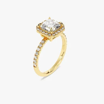 Moissanite Asscher Cut Halo Ring
