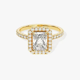 2 CT Radiant Cut Moissanite Engagement Ring / Side Stone Accented Ring with Halo in 14k Solid Gold Plated / Pave Set Engagement Ring