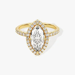 1 CT Brilliant Marquise Cut Moissanite Engagement Ring / Side Stone Accented Ring with Halo / 14k Solid Gold Plated Pave Set Ring