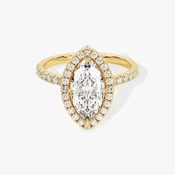 3 CT Brilliant Marquise Cut Moissanite Engagement Ring / Side Stone Accented Ring with Halo / 14k Solid Gold Plated Pave Set Ring