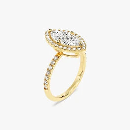 1 CT Brilliant Marquise Cut Moissanite Engagement Ring / Side Stone Accented Ring with Halo / 14k Solid Gold Plated Pave Set Ring