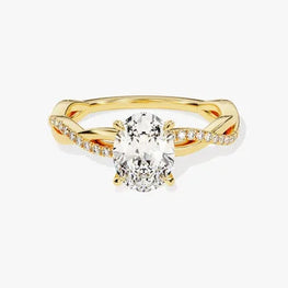 Petite Twist Oval Cut Moissanite Engagement Ring / 2 CT Twisted Ring in 14k Solid Gold Ring / Side Stone Accent Pave Set Ring