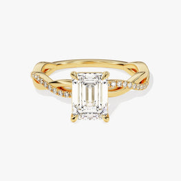 Petite Twist Emerald Cut Moissanite Engagement Ring / 1 CT Twisted Ring in 14k Solid Gold Plated / Side Stone Accent Pave Set Ring