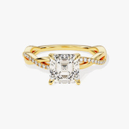 Petite Twist Asscher Cut Moissanite Engagement Ring / 2 CT Twisted Ring in 14k Solid Gold Plated / Side Stone Accent Pave Set Ring - Jay Amar Gems