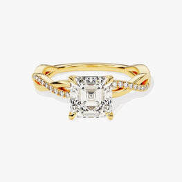 Petite Twist Asscher Cut Moissanite Engagement Ring / 2 CT Twisted Ring in 14k Solid Gold Plated / Side Stone Accent Pave Set Ring - Jay Amar Gems