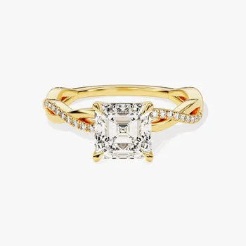 Asscher Cut Accented Engagement Ring