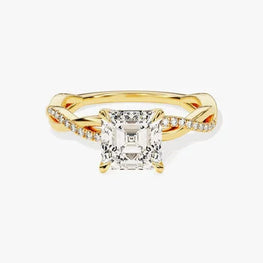 Petite Twist Asscher Cut Moissanite Engagement Ring / 1 CT Twisted Ring in 14k Solid Gold Plated / Side Stone Accent Pave Set Ring