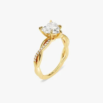 Petite Twist Heart Cut Moissanite Engagement Ring / 1 CT Twisted Ring in 14k Solid Gold Plated / Side Stone Accent Pave Set Ring