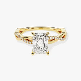 Petite Twist Radiant Cut Moissanite Engagement Ring / 1 CT Twisted Ring in 14k Solid Gold Plated / Side Stone Accent Pave Set Ring