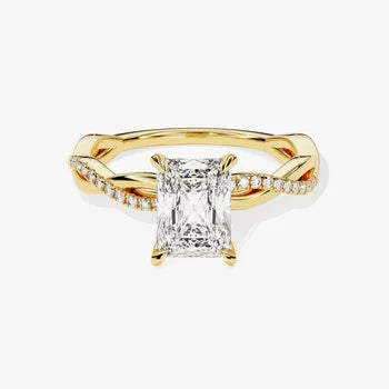 Petite Twist Radiant Cut Moissanite Engagement Ring / 3 CT Twisted Ring in 14k Solid Gold Plated / Side Stone Accent Pave Set Ring