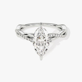 Petite Twist Marquise Cut Moissanite Engagement Ring / 2 CT Twisted Ring in 14k Solid Gold Plated / Side Stone Accent Pave Set Ring - Jay Amar Gems