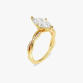 Petite Twist Marquise Cut Moissanite Engagement Ring / 3 CT Twisted Ring in 14k Solid Gold Plated / Side Stone Accent Pave Set Ring